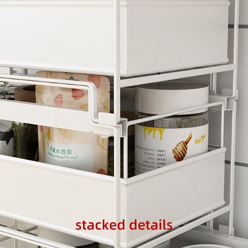Space saving organiser pull out kitchen cabinet organizer stackable storage drawers