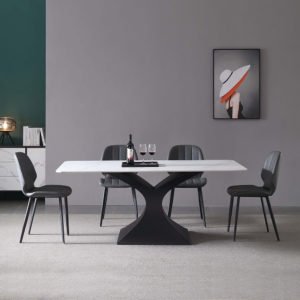 Luxury Nordic Modern Square White Black Stone Marble Dining Table Set 6 Seater 4 Chairs Kitchen Home Dining Room Set Furniture