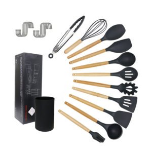 Colorful Kitchen Utensil Set Custom Silicone Utensils Kitchen With Wooden Handle